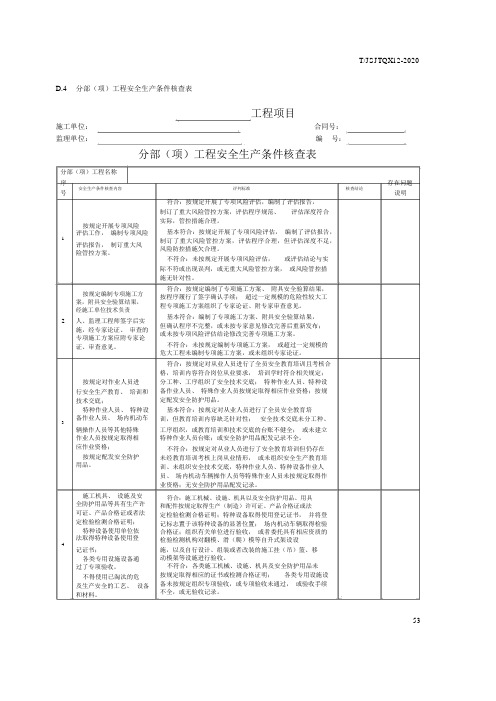 江苏省公路水运工程分部(项)工程安全生产条件核查表