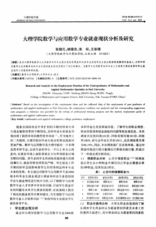 大理学院数学与应用数学专业就业现状分析及研究