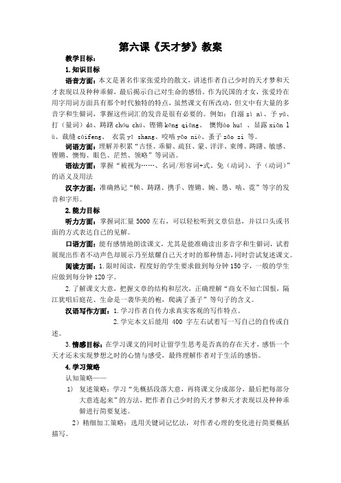 高级飞翔篇 第六课 《天才梦》教案