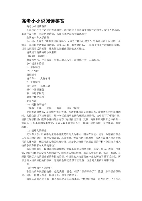 高考小小说阅读鉴赏