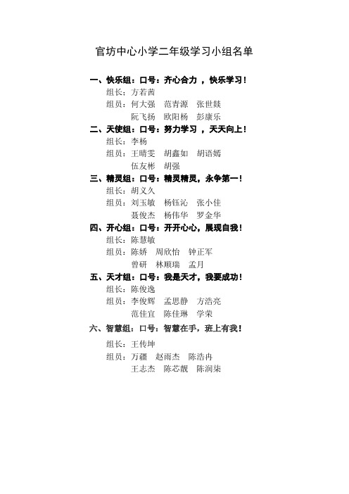 二年级学习小组组名与口号