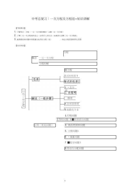北师大初中数学中考总复习：一次方程及方程组--知识讲解.doc