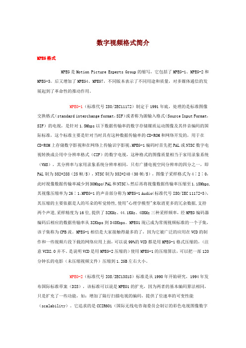 数字视频格式简介