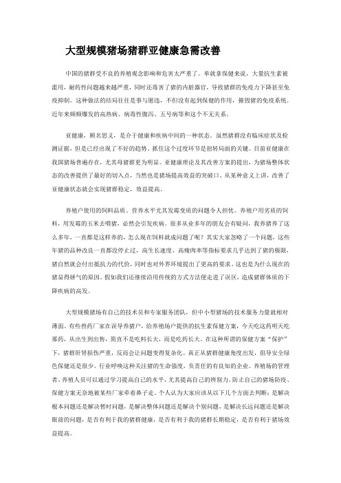 大型规模猪场猪群亚健康急需改善