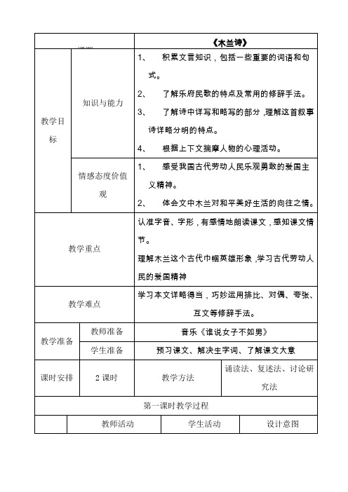 《木兰诗》表格式教案14
