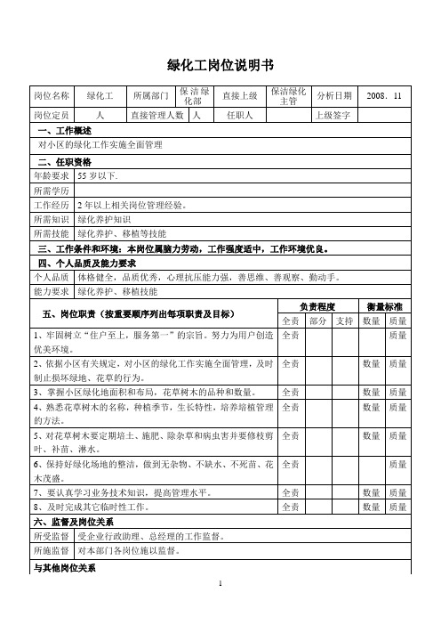 绿化工岗位说明书