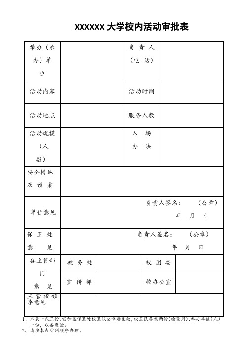 XXXXXX大学校内活动审批表