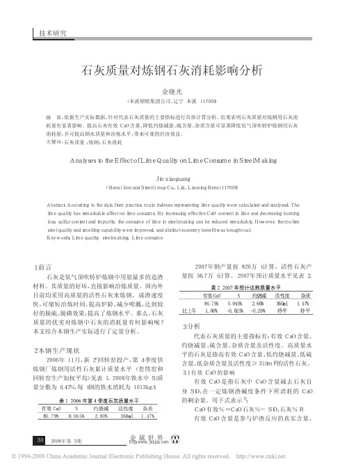 石灰质量对炼钢石灰消耗影响分析