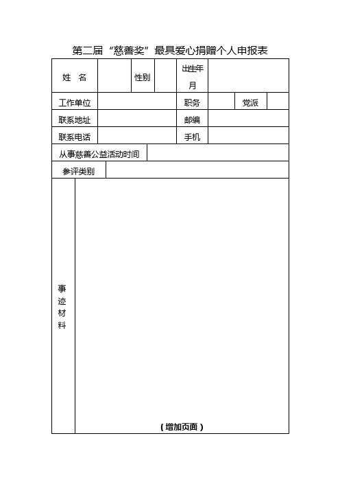 第二届“慈善奖”最具爱心捐赠个人申报表【模板】