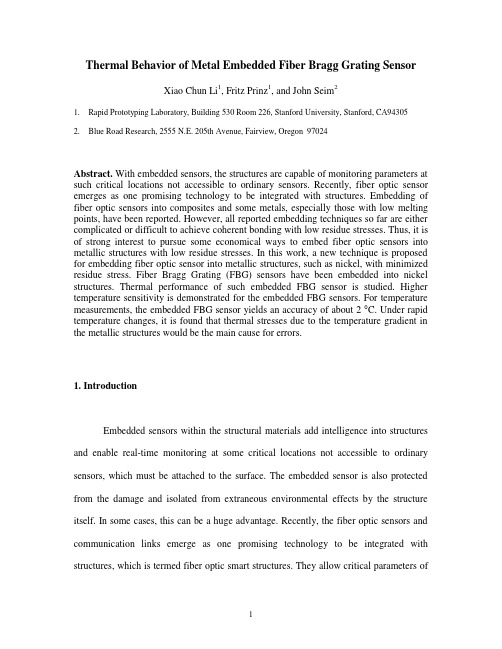 Thermal Behavior of Metal Embedded Fiber Bragg Grating Sensor