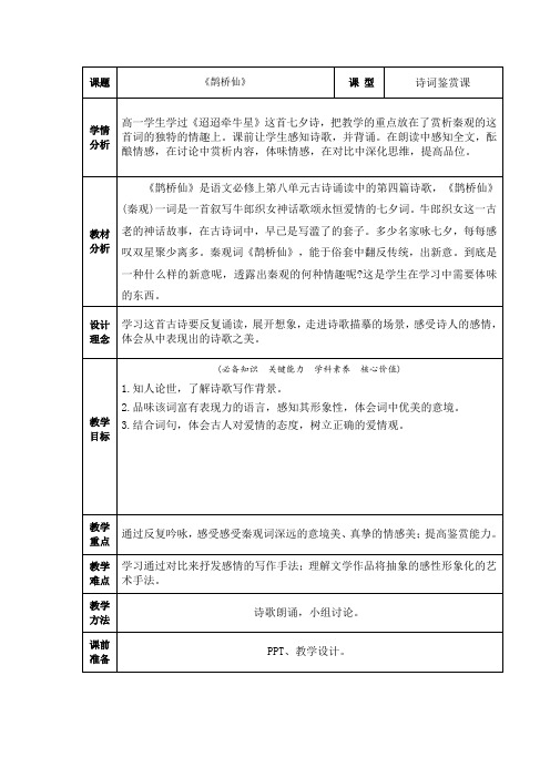 《鹊桥仙》教学设计高中语文必修上册