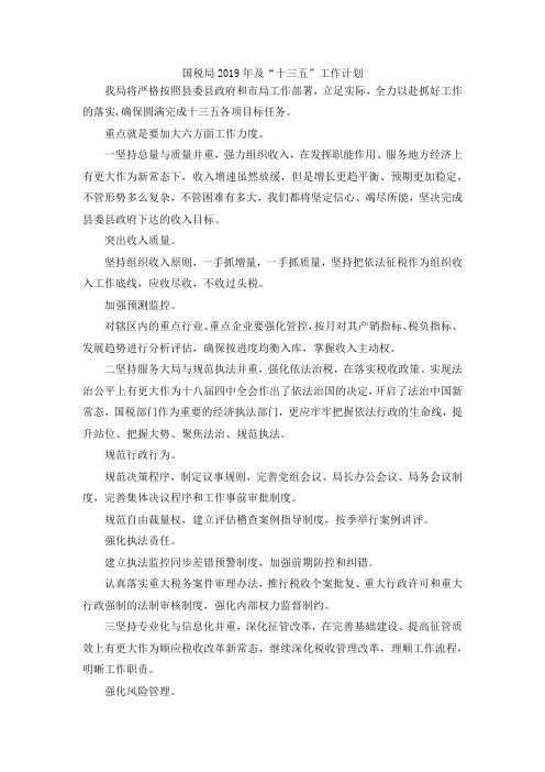 最新-国税局2019年及十三五工作计划 精品