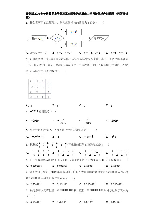 青岛版2020七年级数学上册第三章有理数的运算自主学习培优提升训练题1附答案详解)