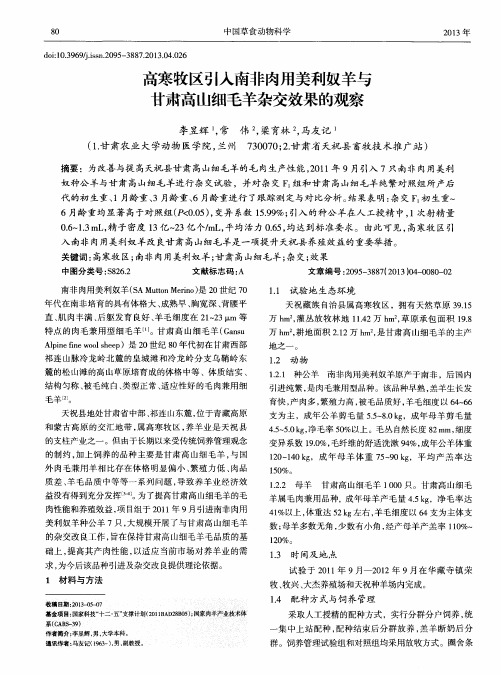 高寒牧区引入南非肉用美利奴羊与甘肃高山细毛羊杂交效果的观察