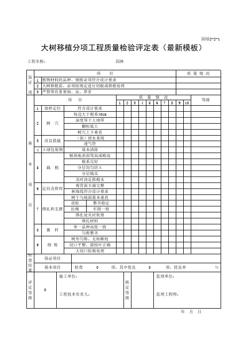 大树移植分项工程质量检验评定表(最新模板)