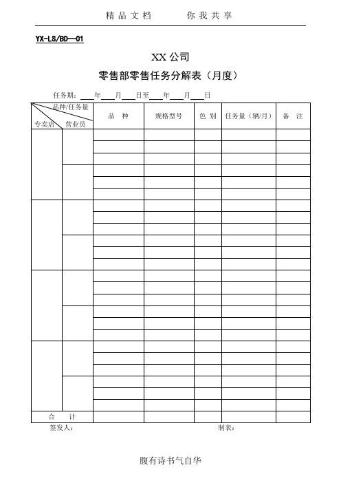 零售部表格