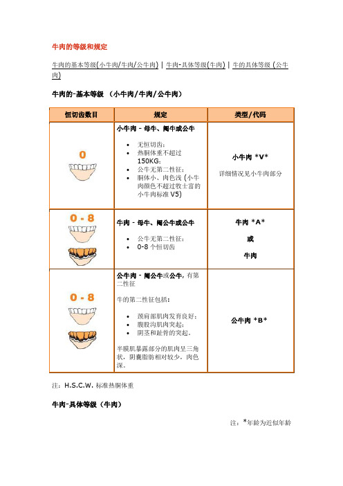 牛肉的等级和规定
