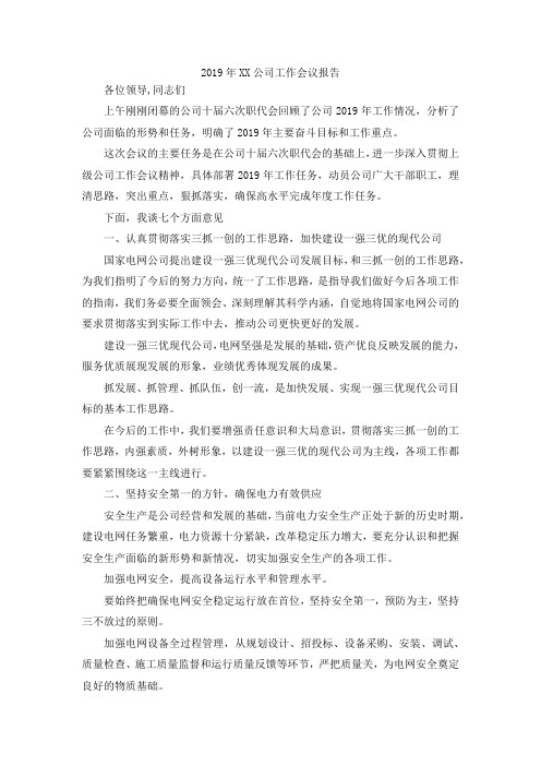 最新-2019年某某公司工作会议报告 精品