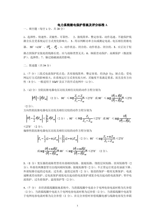 山科大济南校区05~06电力系统继电保护答案及评分标准1