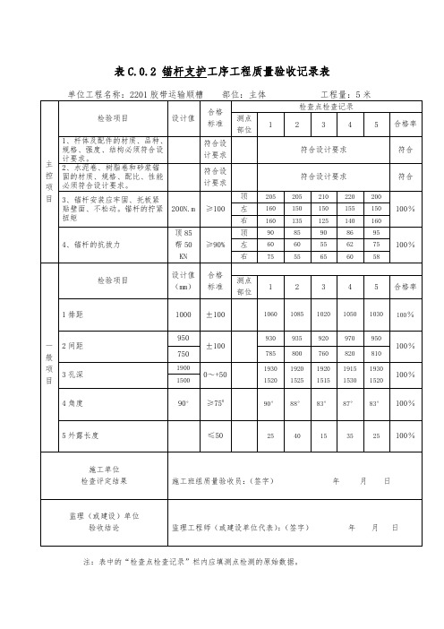 锚杆支护工序工程质量验收记录表 2