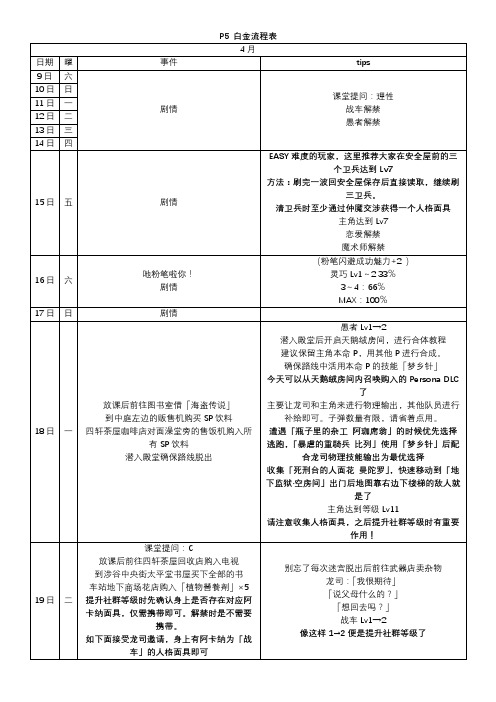 P5 白金流程表