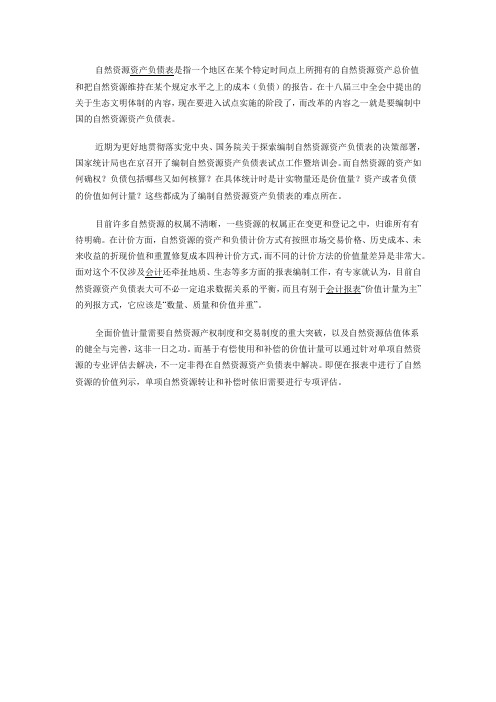 自然资源资产负债表