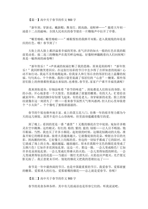 精选最新高中关于春节的作文900字