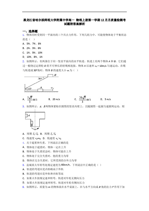 黑龙江省哈尔滨师范大学附属中学高一 物理上册第一学期12月月质量检测考试题附答案解析