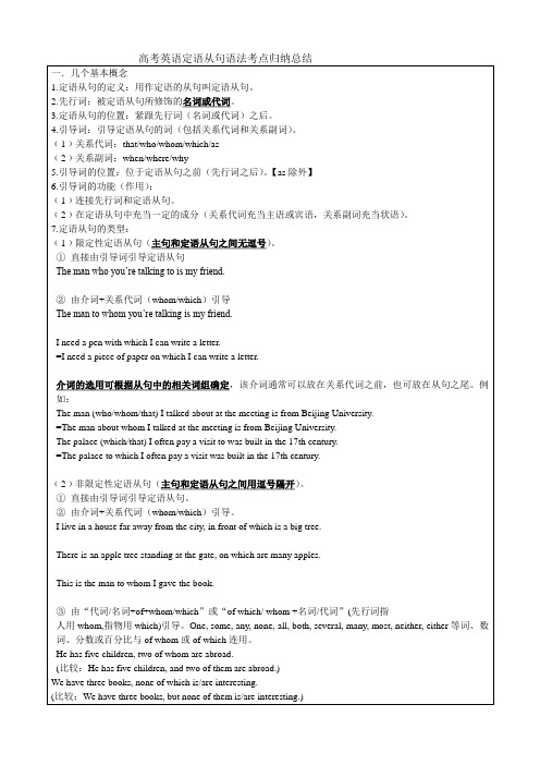 高考英语定语从句语法考点归纳总结