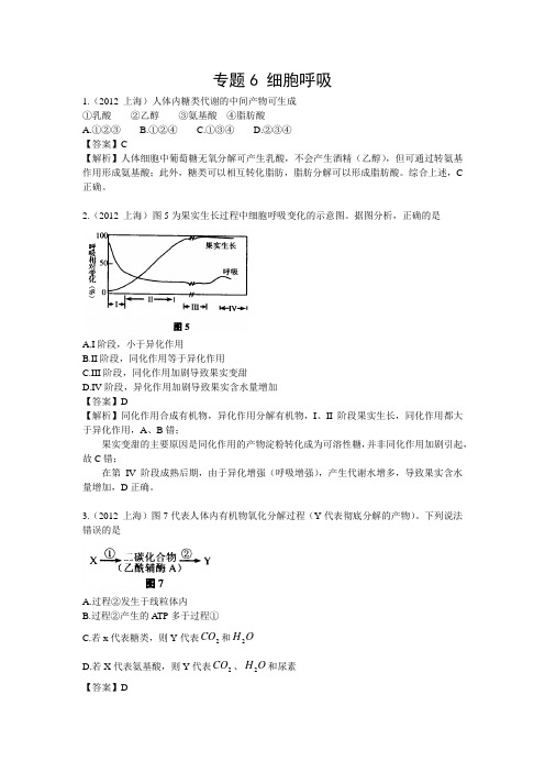 2012生物高考真题汇编3(细胞呼吸,光合作用,有丝分裂,细胞的分化衰老凋亡和癌变)
