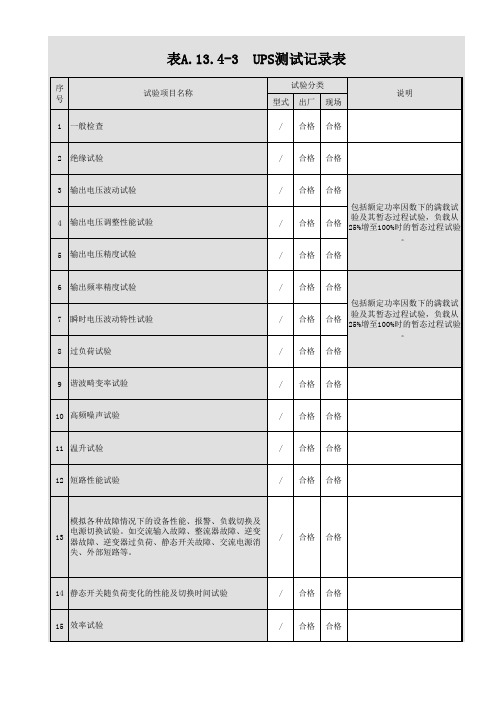 UPS测试记录表