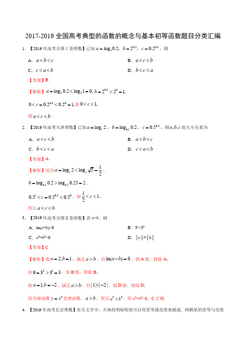 2017-2019全国高考典型的函数的概念与基本初等函数题目分类汇编