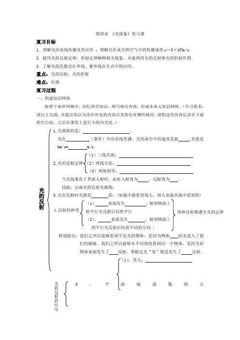 人教版物理八年级上册导学案 第四章光现象 复习课