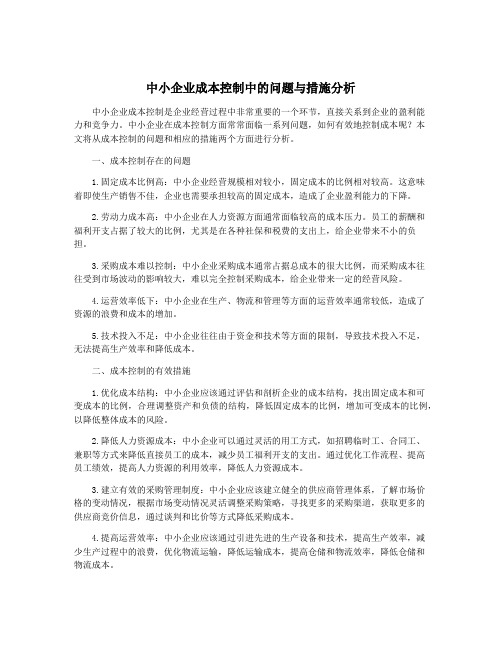 中小企业成本控制中的问题与措施分析