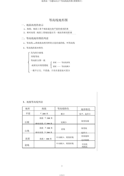 地理高一专题知识点7等高线地形图(提纲图片)