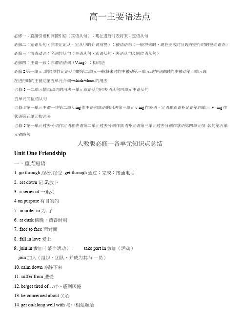 史上最全面的人教版高中英语必修一语法知识点总结.doc