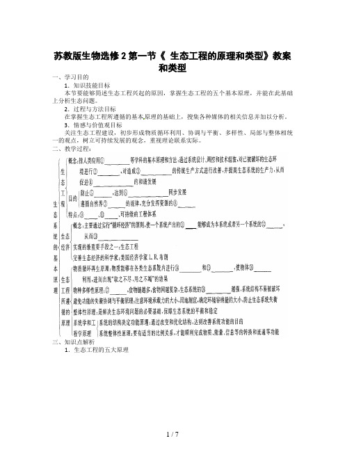苏教版生物选修2第一节《 生态工程的原理和类型》教案