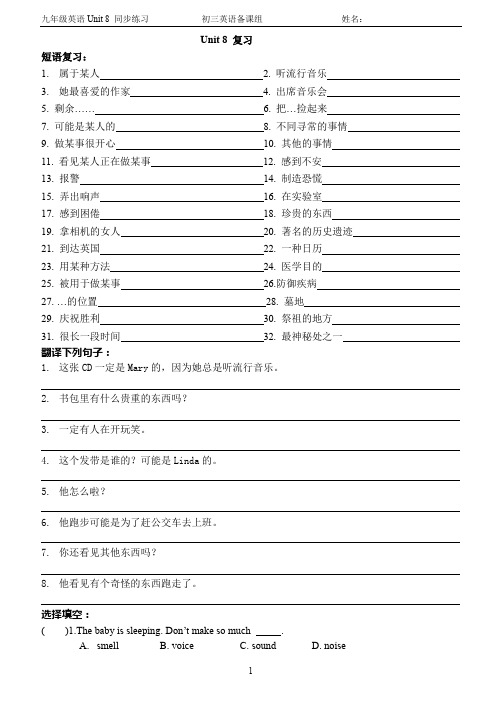 人教版九年级英语全册 Unit 8 同步练习(含答案)
