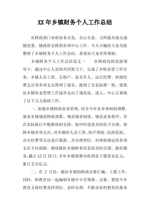 XX年乡镇财务个人工作总结