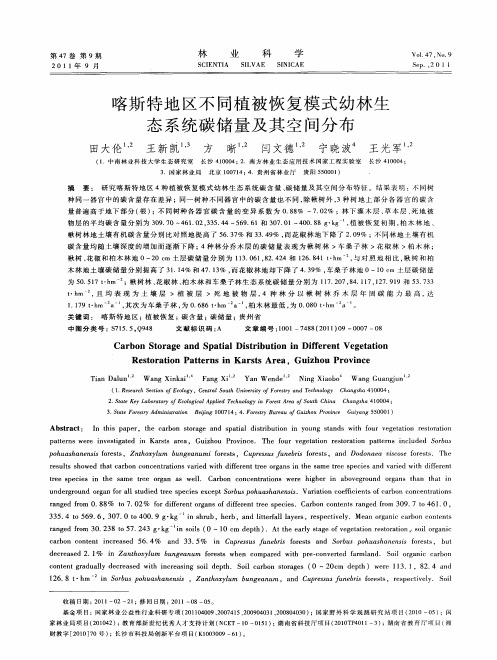 喀斯特地区不同植被恢复模式幼林生态系统碳储量及其空间分布