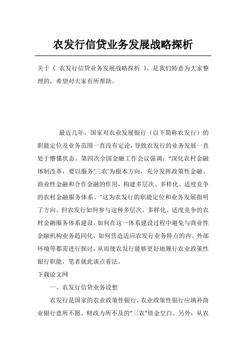 农发行信贷业务发展战略探析