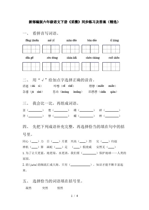 新部编版六年级语文下册《采薇》同步练习及答案(精选)