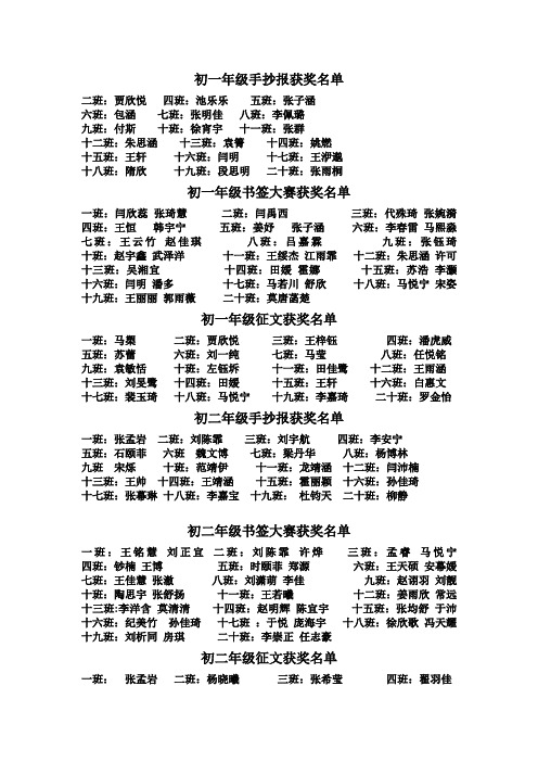 初一年级手抄报获奖名单
