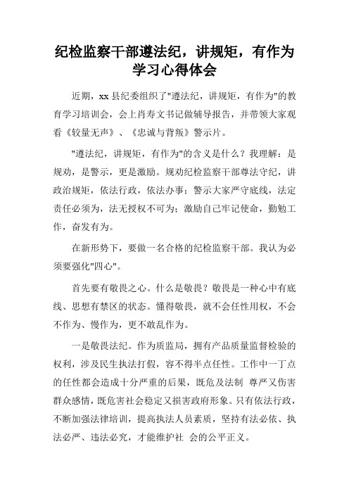 纪检监察干部遵法纪,讲规矩,有作为学习心得体会