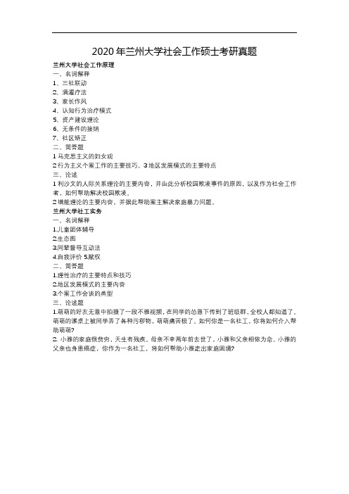 2020年兰州大学社会工作硕士考研真题
