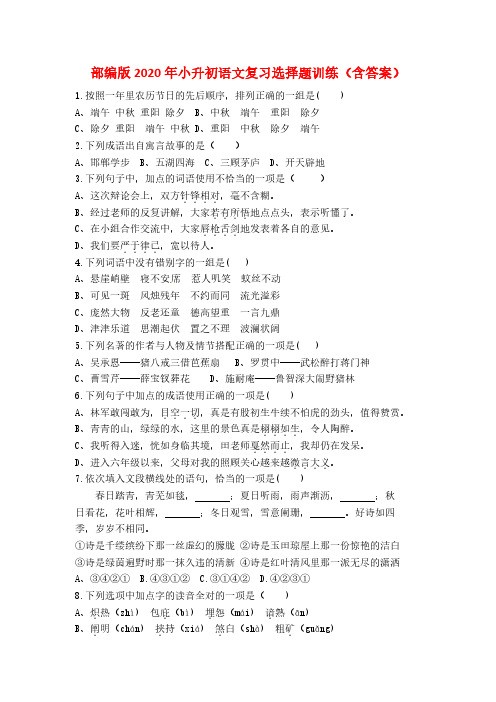 部编版2020年小升初语文复习选择题训练(21页详细版,含答案)