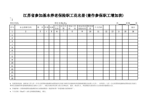 江苏省参加基本养老保险职工花名册(兼作参保职工增加表)