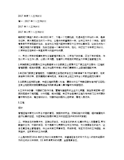 2017年度个人工作计划