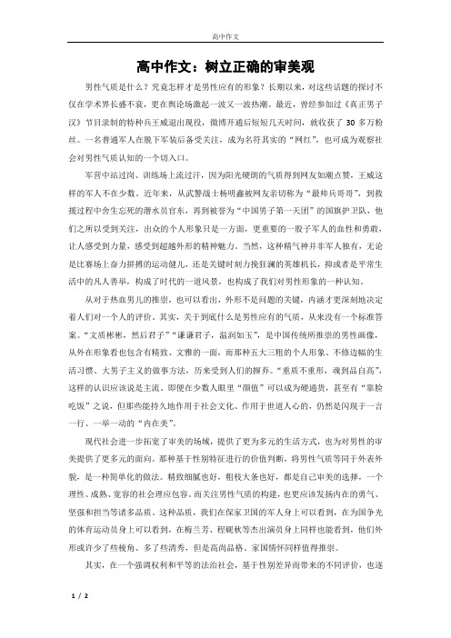 高中作文：树立正确的审美观