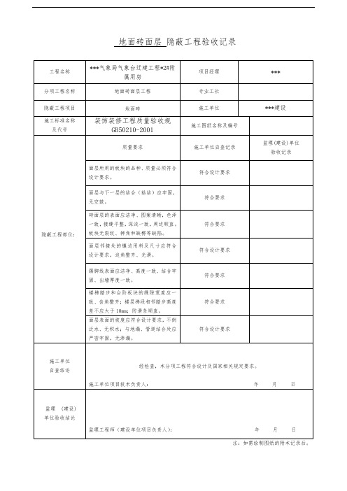 装饰装修隐蔽工程验收记录表(全套规范范例)